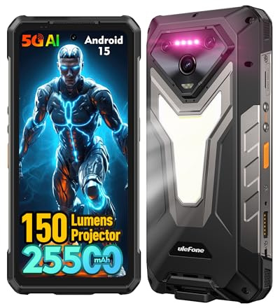 Ulefone Armor 34 Pro 5G Rugged Smartphone Android 15, AI Smartphone con 150 Lumen Proiettore, 25500mAh 32GB+512GB, Dimensity 7300 Telefono Indistruttibile 6.95″ FHD/120Hz, 64 MP+50MP/NFC/WIFI 6E/OTG