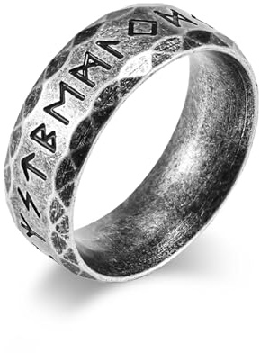 MERTTURM Runique Nordique Bague Viking, Acier Inoxydable Fidget Bagues Texture Mate, Bijoux Anneau Vintage Cadeau, pour Groupe/Hip-Hop/Mode/Rocher/Homme Femme