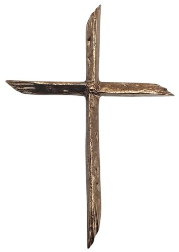 Croce moderna da appendere, semplice in bronzo massiccio, dorato, 10 x 14 cm, croce da parete dallo scultore H. Uppendahl come croce di casa