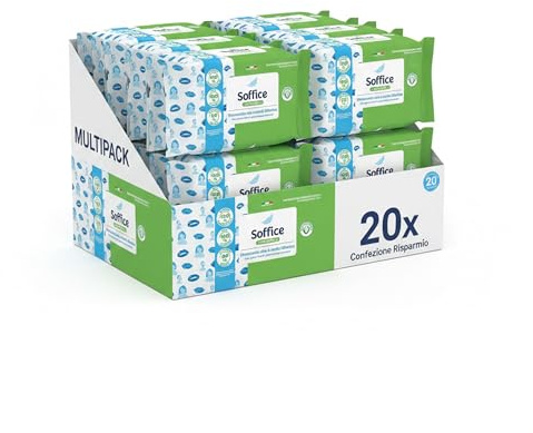 Salviette Soffice Natural Struccante Viso e Occhi, Rimuovono Anche il Trucco Waterproof, Formula con Acqua Micellare Bifasica - 20 Confezioni da 20 pz