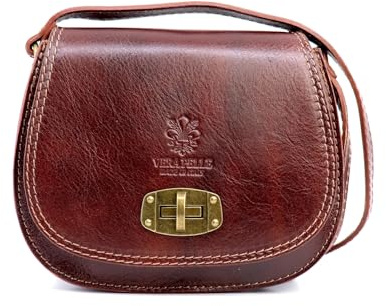 Woodland Leathers Italian Leather Cross Body Bag Women, Vera Pelle Genuine Leather Shoulder bag for Women, Designer Handbags Use as a Phone Bag or everyday Cross Body Bag Made in Italy (Brown, Small)