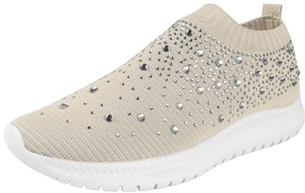 Baskets pour femme - Chaussures de course - Chaussures de sport - Mode décontractée - Strass - Un pied - Étrier - Ensemble avec pied - Tissu léger - Respirantes - Avec semelle souple - Chaussures