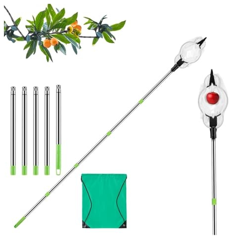 RRYPBOVG Pinza Telescopica Raccoglitore di Frutta da 1,6/2 m, in Acciaio Inox, con Borsa portaoggetti(1 Set 2M)