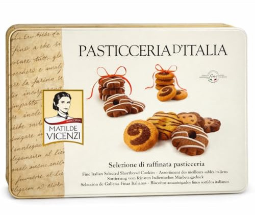 Biscotti Assortiti in Scatola di Latta Elegante Vicenzi | Frollini Italiani di Alta Qualità | Pasticceria d’Italia | Idea Regalo 420g