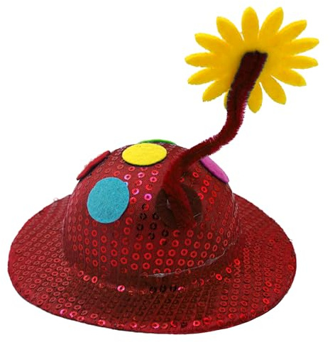 Think Jeck! Lustiger Mini-Hut Clown mit Pailletten & Wackelblume | Partyhut als Haarclip für Damen & Kinder | Witziges Accessoire für Karneval, Fasching & JGA | Wähle deine Glitzer-Farbe! (Rot)