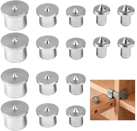 16 tacos de punta de centrado, 6/8/10/12 mm, de acero, para taladrar madera, para tacos de madera, ayuda para la construcción de muebles, estanterías, bricolaje, carpintería (maciza)