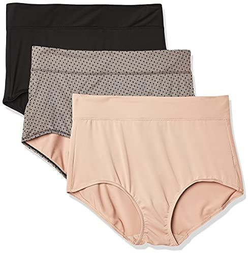 Warner's womens Blissful Benefits No Muffin 3 Pack Panty Briefs, Black/Toasted Almond/Lace Dot Print, Medium US