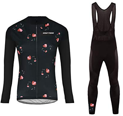UGLY FROG Neue MTB Winter Fleece Thermisches Radtrikot Damen Set Fahrradbekleidung Fahrradtrikot Langarm und Radhose mit 20D Bib Sitzpolster