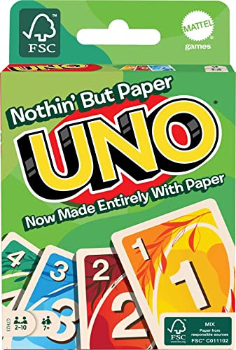 Mattel Games GTH23 - UNO 100% Papier Kartenspiel für die ganze Familie mit 112 Karten, Spieleabend mit der Familie, für Spieler ab 7 Jahren