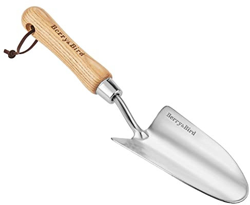Berry&Bird Garden Kleine Handschaufel, Edelstahl Kelle, Blumenerde Schaufel mit Holzgriff, Gartenarbeit Bonsai Werkzeuge für Transplantation Graben Jäten Pflanzung