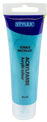 Stylex 28767 - Acryl-Farbe Türkis Metallic, 83 ml Tube, matte Malfarbe auf Wasserbasis zum Malen und Basteln, für viele Untergründe geeignet, hochpigmentiert und wasserfest