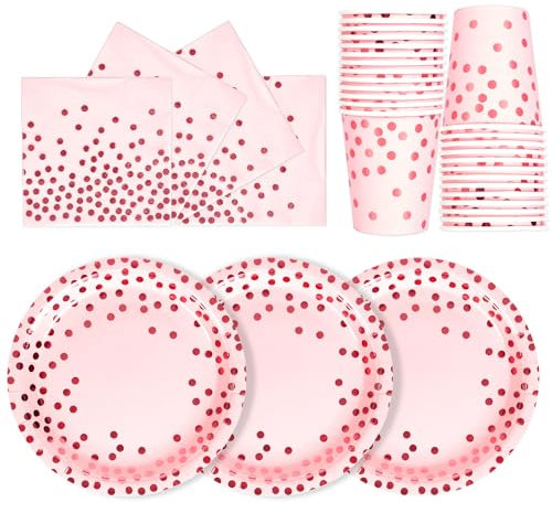 PYAILI Oro Rosa Stoviglie Feste 72 Pezzi Verde Erba Festa della Addobbi Ragazza Compleanno Dambini Articoli Feste Set Include Piatto Usa e Getta Carta Party Tazze Tovaglioli-24 Ospiti