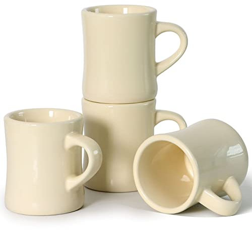 harebe Juego de 4 tazas de café retro de 10 onzas con asa para café, té, cacao, leche, café con leche (crema)
