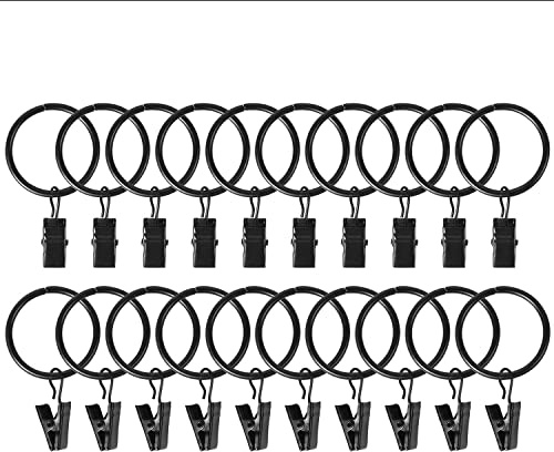 Anneaux pour Rideaux, 20 Pièces Anneau de Rideau avec Clips Anneaux de Rideau en Métal Anneaux de Suspension avec Clips pour Rideaux et Tringles 25MM