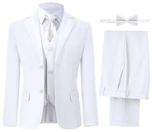 Boys' Suits Formal Set White First Communion Suit for Boys Dress Clothes Toddler Boy Slim Fit Tuxedo Size 5 Kids Wedding Ring Bearer Outfit