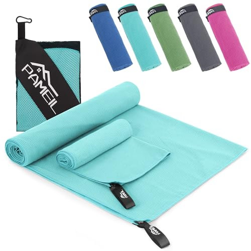 Pameil Mikrofaser Handtuch 2er Set-(160x80cm Groß Badetuch+80x40cm Klein Handtüch), Kompakt & Schnelltrocknend Microfaser Handtücher- das Sporthandtuch,Reisehandtuch, Strandhandtuch