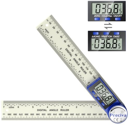 Preciva Transportador de Angulos de Pantalla Digital de Doble Escala Giratorio de 360°,Medidor de Angulos de 400 mm con LCD y Función de Bloqueo,Regla Electronica para Ingeniería y Carpintería