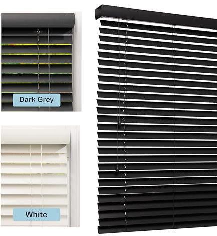 Lister Cartwright 50mm Fauxwood Venetian Blinds Windows Blind Easy Fit Child Safety Included(Dark Grey, 115 cm Width x 120 cm Drop)