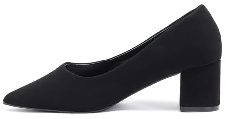GENSHUO Dampumpar med spets, elegans för kontor och vardag, 6 cm blockklack, Svart nubuck, 40.5 EU