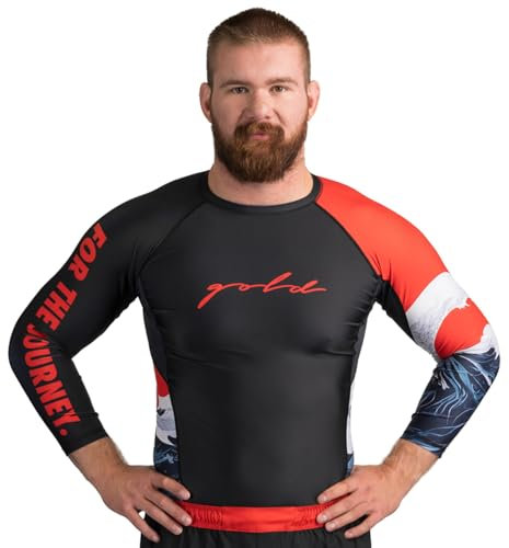 Gold BJJ The Wave Rash Guard - 3/4-Ärmel No-Gi und Gi Jiu Jitsu Rashguard, Schwarz, 3X-Groß
