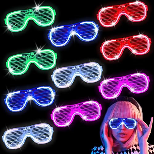Mstnoixgc Leuchtbrillen für Party,10 Stück Partybrille mit LED, Shades Partybrillen Glow, Shutter Shades Brille, für Karneval Halloween, Weihnachten, Geburtstag, Neujahrsparty