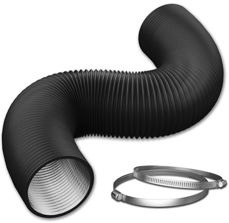 4 Inch Flexible Ducting Hose 12 Feet Black Aluminum Ducting -4 Layer Protection Dryer Vent Hose for HVAC Heating Cooling Ventilation and Exhaust, 2 Clamps Included
