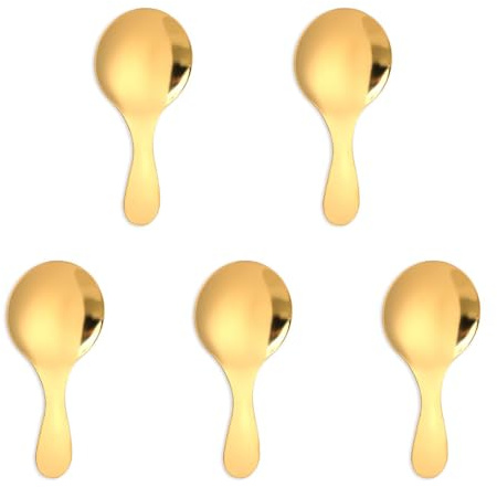 JYTDBCS 5 PCS Stainless Short Handle Spoons Gold Spoons Mini Scoops for Canisters Small Coffee Scoops Candy Scoops for Condiments Tea Desserts Coffee Kitchen，Gold teaspoons
