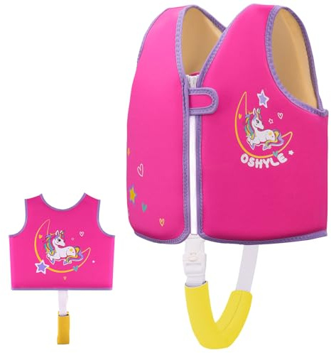 OSHYLE Swim Vest for Kids Toddler Floaties Vest with Safety Strap Buoyancy Aid (M-Unicorn, S(1-3))