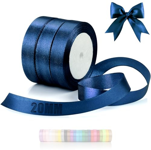 TXXATX 66 m Cinta de Raso 20 mm Cintas Azul Marino Tela 3 Rollos Regalo Lazo para Costura Boda Bautizo Cumpleaños Envoltura de Regalos Decoración de Mesa de Ramo