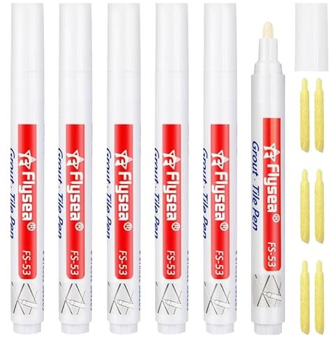 Jarcynious 6 Piezas Rotulador Juntas Azulejos Blanco con puntas de repuesto, Rotulador de Lechada, Impermeable, Blanqueador de juntas, Lechada de Azulejos para Baños, Cocinas y Suelos