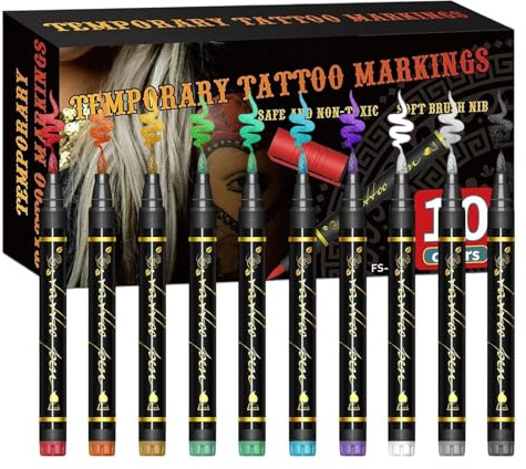 Penna per Disegno sul Corpo - Pennarelli Per Trucco Viso,Trucco Viso 10 Colori, per Feste Unisex, Cosplay, Halloween e Festival