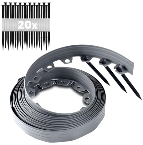 GARDENIX Bordo flessibile per prato, in plastica, resistente alle intemperie, rotondo, 10 m, 20 ancore, altezza 10 cm
