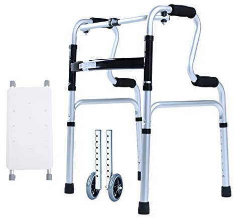 MYXJX Cadre de Marche, Déambulateur Standard en Aluminium, Aide à la mobilité Pliable, déambulateur 2 en 1 avec siège et 2 Roues, Poids 150 kg/330 LB