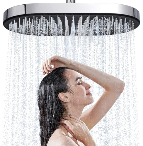 JINYOMFLY Soffione Doccia Grande, 35cm Cipolla per Doccia Grande, Testa Doccia con Ugelli in Silicone Liquido, Soffione Grande per Doccia Fisso, Cromo