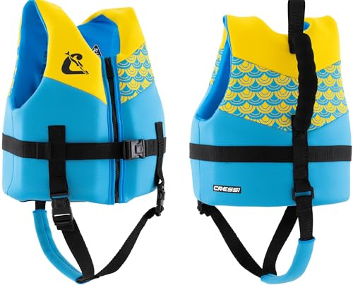 Cressi Froggy Neoprene Kids Swim Vest - Built-In Buoyancy Aid with Dual Handles - Ergonomic Neoprene Fit for Swim Float Balance - Vibrant Colours - Yellow/Azure - S: 2/3 Years