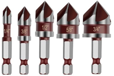 5 Flutes Hex Shank Chamfer Tool - High Carbon Steel Deburring Cutter for Wood, Plastic & Soft Metal (1/4 3/8 1/2 5/8 3/4)