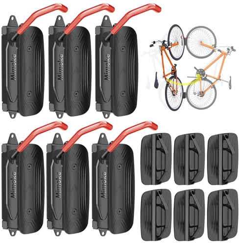 Mimoke Support mural pivotant pour vélo, vertical, pour garage, VTT et vélo de course (crochet rouge, 6 pièce)