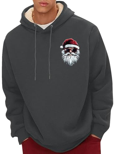 Fleecefodrad julhuvtröja, varm tomte tryck pullover sweatshirt med dragskohuva, mjuk mysig jultröja med ficka, rolig festlig huvtröja för presentutbyte, pubkvällar eller vinterevenemang