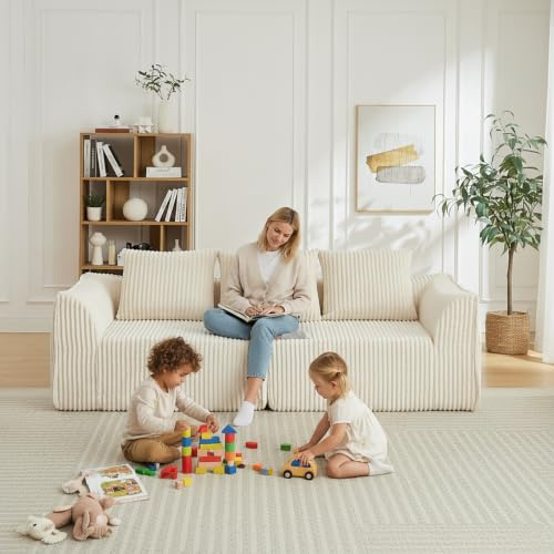 Yihomfy Canapé 3 Places Modulaire en Corduroy côtelé, canapé Salon Moderne avec Assise rembourrée, Canapé Entièrement Compressé, 3 Coussins, Aucun Assemblage requis