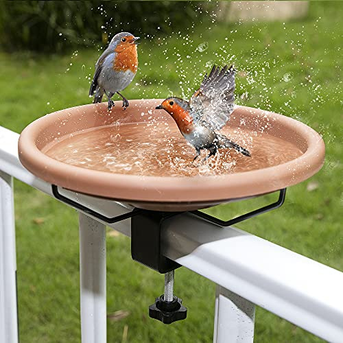 Hanizi Baignoire pour Oiseaux, 30,5 cm, Balustrade de Balcon, Bains d'oiseaux Non chauffés, Baignoire pour Oiseaux, Pince Amovible