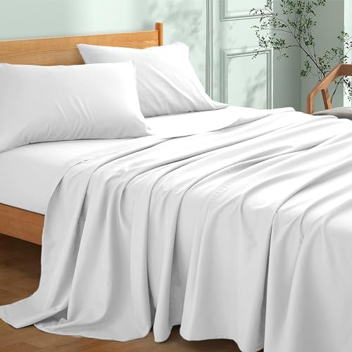 My Home Store Högkvalitativt mjukt platt ark, 100% egyptiskt bomull, 300-trådigt hotellkvalitet, lättskött, blekningsbeständigt (vit, Super King Size (275 x 310 cm)