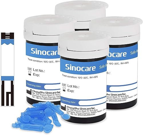 Sinocare Tiras Glucosa Medidor de Glucosa en Sangre Tiras de Prueba, 100 x Tiras Reactivas sin Código, Solo para Safe AQ Angel