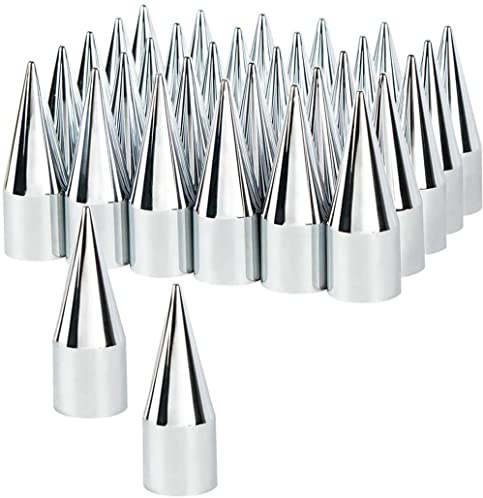 United Pacific 10351CB Chrome Push-on Spike Hubcap Nut Cover for 1999-2018 Chevy & GMC 2500 & 3500, Molded Plastic Construction – ONE Set (Pack of 32)