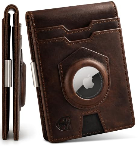 TRAVANDO AirTag* Cartera para Hombre con Clip de Dinero, Cartera con Etiqueta de Aire, Tarjetero con Bloqueo RFID, Regalos Plegables para Hombres, marrón Vintage, Cartera con Clip para Dinero