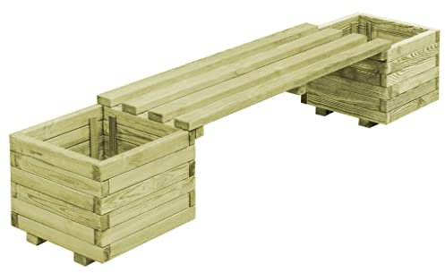 Makastle Jardinière d'extérieur en Bois Massif avec bacs à Plantes et Banc - Jardinière pour Jardin et Balcon - 196 x 40 x 36 cm - Vert