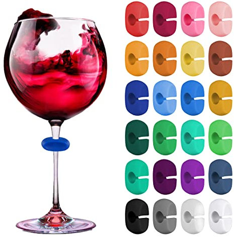 Popuppe 24 Stück Glasmarker, Glasmarkierer Silicon, Wiederverwendbarer Gemischter Farbbecher Charm Weinglasring für Weinglas Champagnerglas, Martini-Glas, Trinkglas