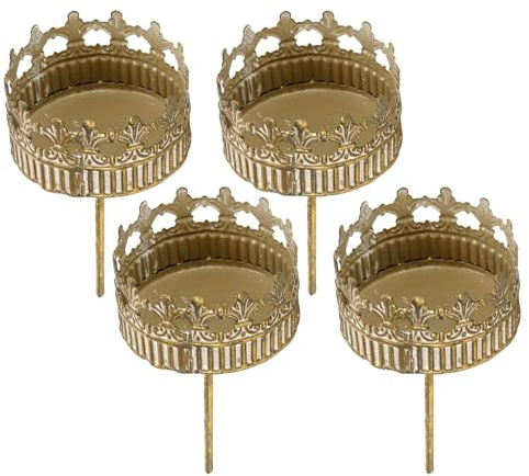 Värmeljushållare för adventskrans, set om 4 – ljushållare med spett D 7 cm i guld antik
