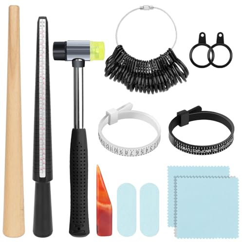 CASMIGC Ring Schmuck Sizer Tools Set, 11-Teiliges Ringgrößenmesser, Ringmaß Messwerkzeug, mit Gummihammer Kunststoff, Ring Sizer, Messgerät zum Benutzerdefinierten Messen von Schmuckgrößen Sets