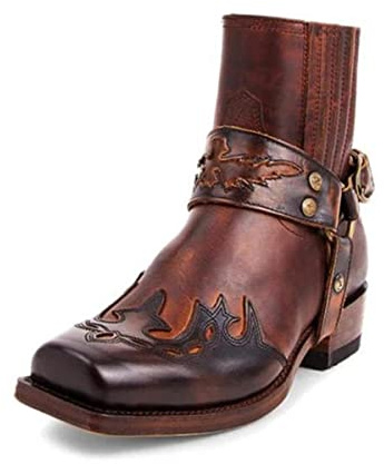 GATURA Bottines Vintage pour Hommes Style Steampunk Round Head Rough Heel Shorts Similicuir PU Cuir Western Cowboy Boots Outdoor Casual Bottes de Sport, 38-48,Marron,43