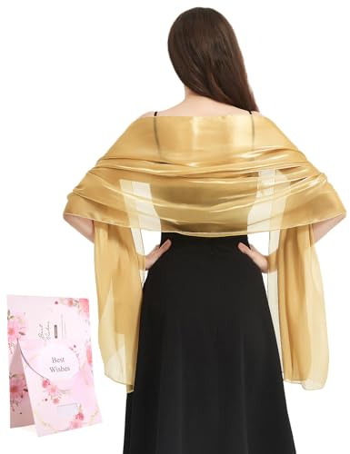 Niwicee Women Silky Iridescent Scarf Wrap Stole Shawl Shimmery Metallic Silver Shawl Scarf for Bridal Bridesmaid Wedding Evening Party Formal Ball Scarves(Gold,One size)